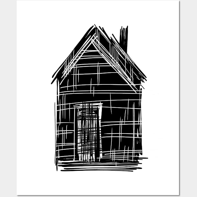 Lonely house. Black and white digital graphics. Minimalism Wall Art by Lena Sfinks